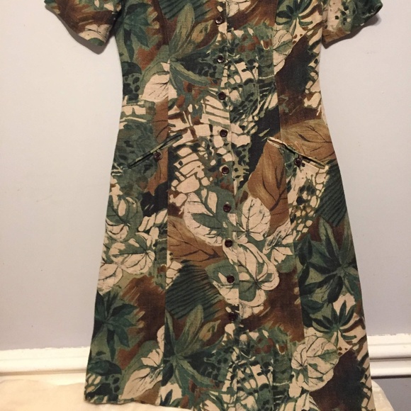 Carrie Hutton Linen Camo Dress Size 8 - Picture 2 of 6